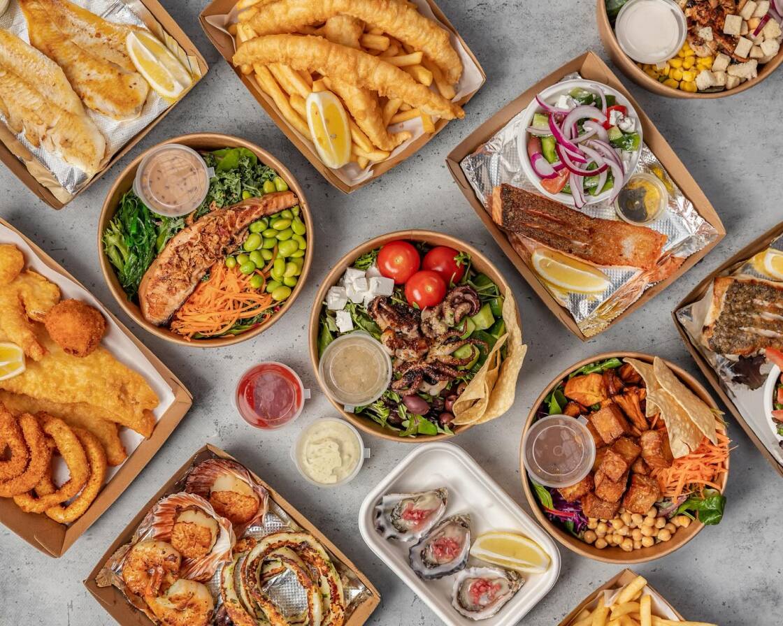 Seafood, salads, oysters, and fried sides at Hooked and Harvest