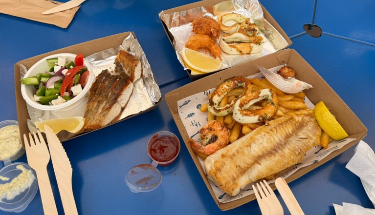 Seafood meal at Hooked and Harvest