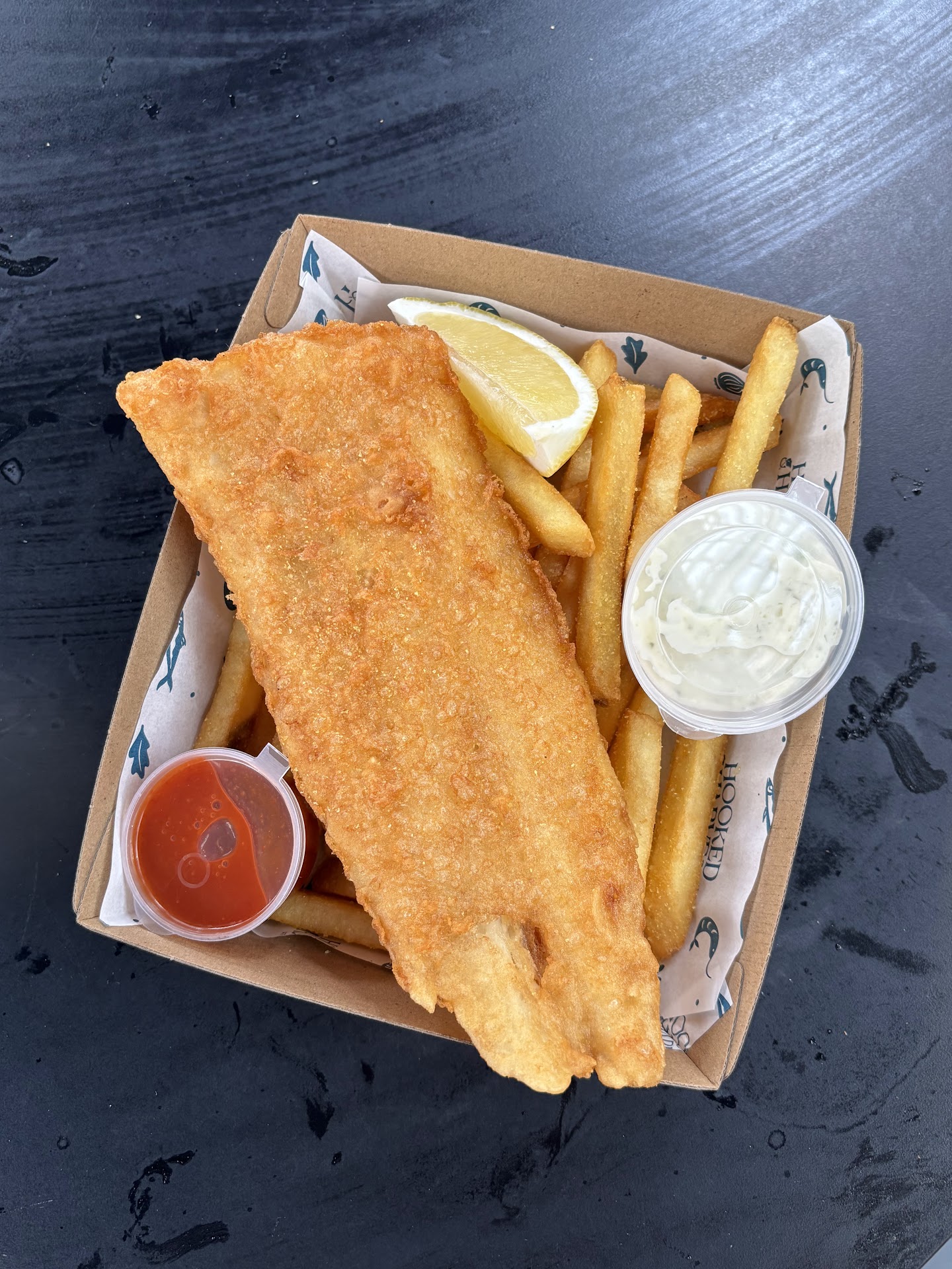 Fish and chips at Hooked and Harvest